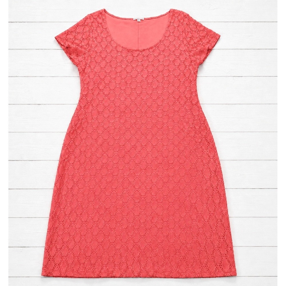 Isaac Mizrahi Short Sleeve Lace Sheath Dress Coral Floral Boho XL 4359